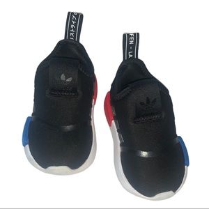 Size 4 baby Adidas (black, white, blue, red)